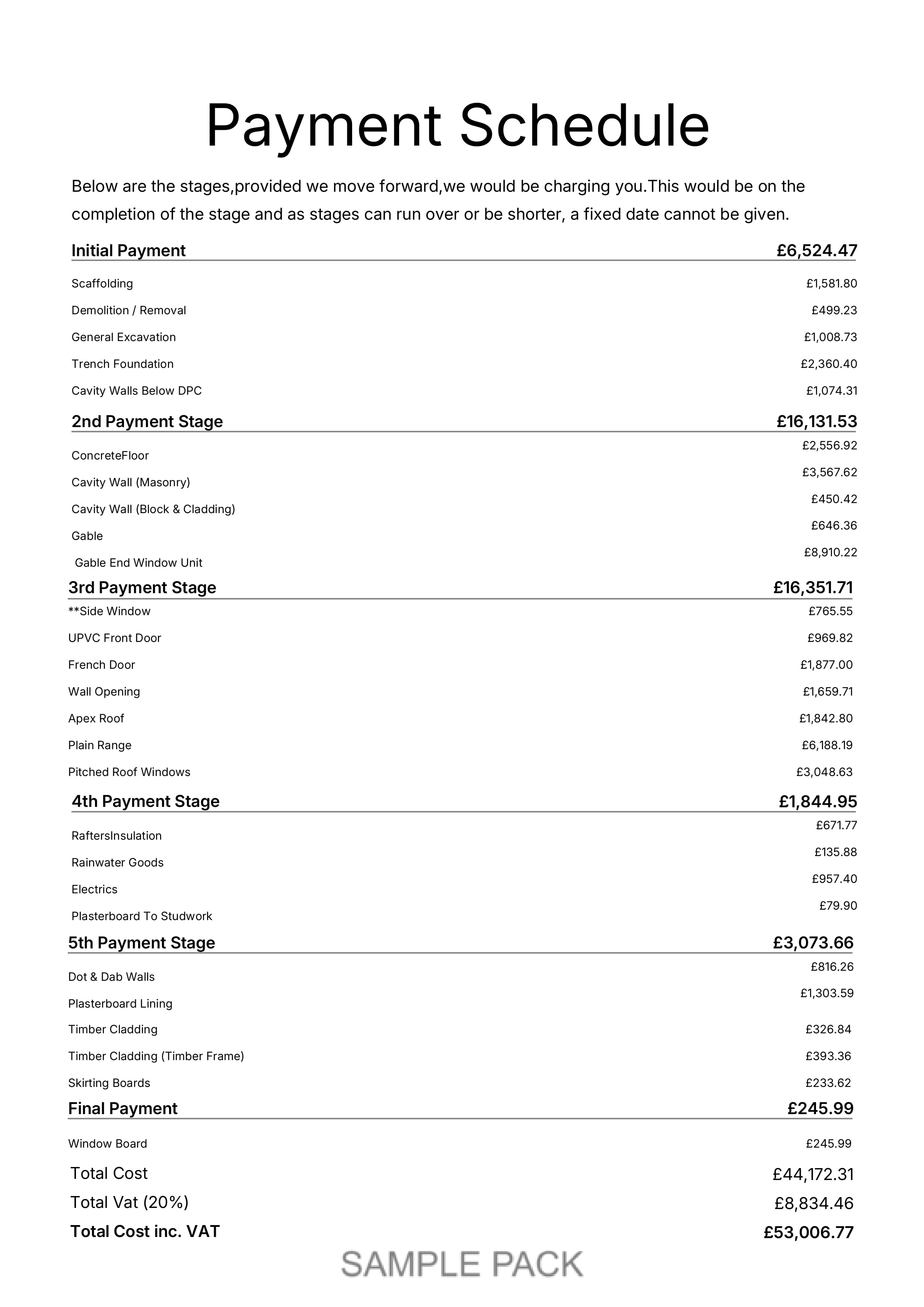Quote Pack Schedule
